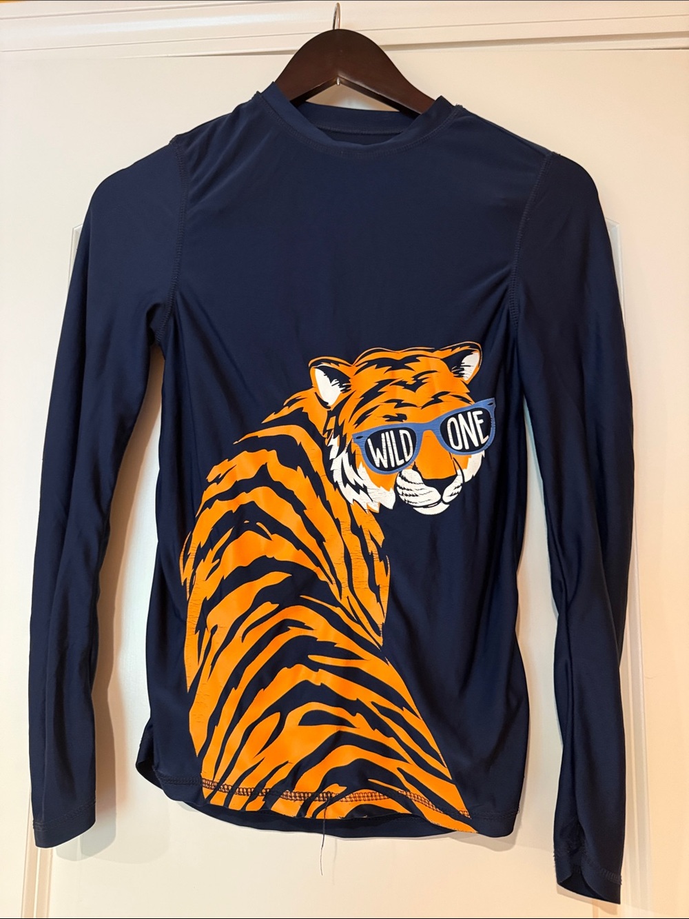 Wonder Nation Youth Blue Long-Sleeve Swim Shirt with Orange Tiger Boy’s L 10/12